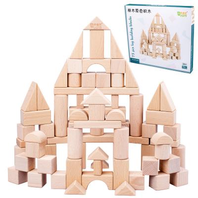 China Construction Toy Promotional 75 Pieces Kids Custom Colored Log Wooden Compound Building Blocks Toys for sale