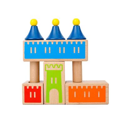 China Educational Toy Kids Montessori Wooden Rainbow Material Building Block Early Assembling Kids Toy DIY Castle Game Kids Toys Gifts for sale