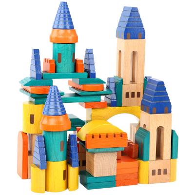 China Toy Children Educational Building Blocks Castle Wooden Colorful Educational Assembling Toy New Set For Children for sale