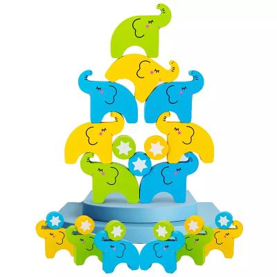 China Toy Wooden Elephant Stacking Blocks Balance Educational Wooden Children Game Practical Toys for sale