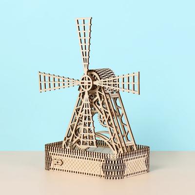 China Cartoon Toy Large Wind Turbines for Children and Adults 3D Wooden Puzzle Laser-Cut Mechanical Model Kits Toys for sale