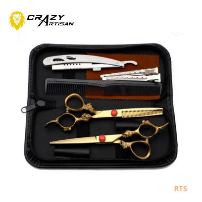 China 2021 stainless steel thinning shears sets/hairdresser scissors free sample luxury scissors/peluqueria de tijeras for sale