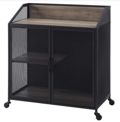 China 2021 Hot Selling Metal Urban Industrial Cabinet Mesh Double Door Rolling Bar Customizable Living Room Furniture for sale