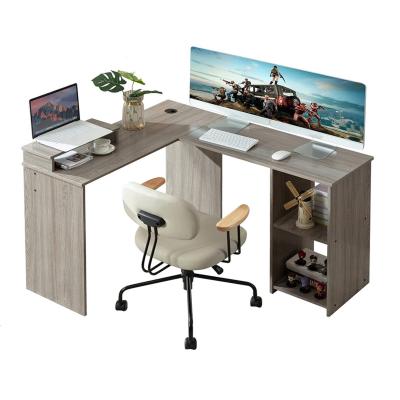 China (Other) Office Corner Adjustable L Shaped Desk With Shelves Wooden Computer Desk Gaming Table Home Office Oak for sale