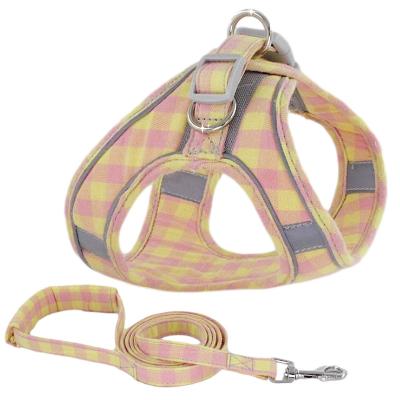 China Lights Plaid Dog Harness Cotton Breathable Pet Reflective Pet Leash And Harness Set Supplies for sale