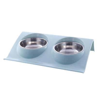 China New Factory Direct Sales Stainless Steel Plastic Dog Driver Teddy Dog Bowl Non-automatic Wholesale Double Pet Bowl for sale