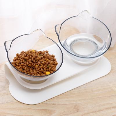 China Sustainable Pet Water And Food Set Double Dog Bowl Tilting Face Transparent Pet Food Fedder for sale