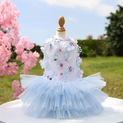 China Viable Summer Cool Pet Dress With Lace Flower Dog Teddy Skirt Cotton Comfortable Pet Clothes Supplies for sale