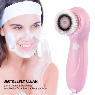 China 2021 DEEP CLEANING 3 in 1 private label electric waterproof ultrasonic rotating facial cleanser with built-in rechargeable batterymachine for sale