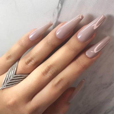 China Easy Apply Artificial Nails 24pcs Box Coffin Artificial Nails Stick On Ballerina Nails Fake Nails for sale