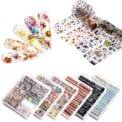 China Hot New 10 Nail Art DIY Rolls / Box Nail Stickers Transfer Glossy Foil For DIY Beauty Foil Stained Sticker Nail Art for sale