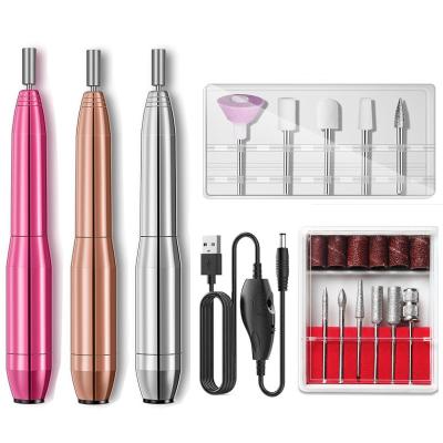 China ABS Plastic + Metal USB Nail Drill Machine Manicure Mini Portable Strong Nail Polisher Electric Grinder for sale