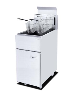 China Fast Temperature Rising Deep Fryer, 1-Tank 2-Basket Gas Fryer with Faucet, Stand Type, 25L, Deep Fryer with Cabinet for sale