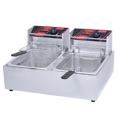 China Deep Frying Kitchen Equipment Snacks 6L+6L Double Tank Table Top Gas Fryer LPG/NG Deep Fryer for sale