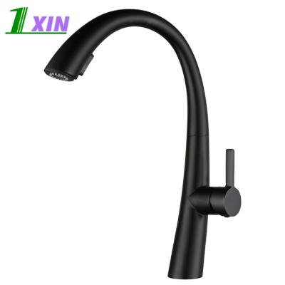 China Pull Down Spray SUS304 Stainless Steel Pull Down 360 Rotation Water Faucet Single Handle Sink Creative Design Black Pull Out Kitchen Faucet for sale