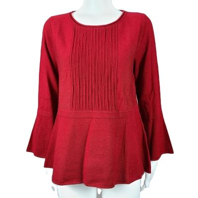 China Popular New Products Washable Stylish Rocket Sleeves Knitted Red Wool Sweater Pleats Knitted Top for sale