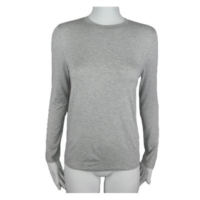 China Sustainable High Quality Wholesale Simple Long Sleeves Causal Light Grey Melange Women Modal Knitted Jersey Plain Top for sale