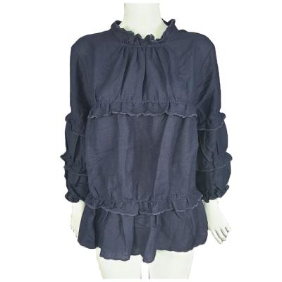 China New Hot Selling High Quality Washable Design Women's Tendrils Causal Canvas Blouse Lantern Sleeves Long for sale