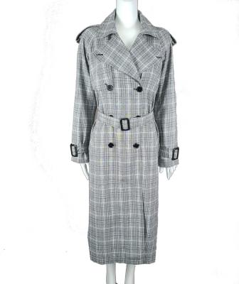 China New Arrival Washable Hot Sales Ladies Check Pattern Double Breasted Ditch Coat With Belt for sale