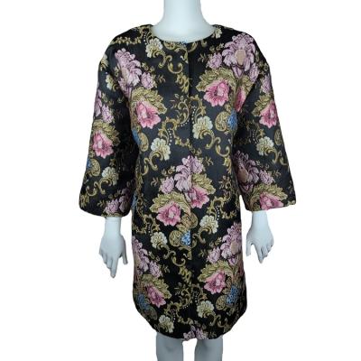 China Lining China Wholesale Elegant High Quality Custom Floral Jacquard Embroidered Ladies Long Jacket Coat with Lining for sale