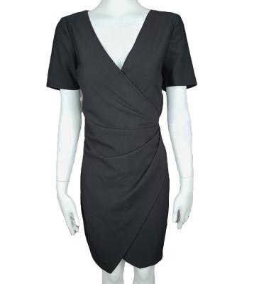 China New Design Asymmetrical Black Dress Women Clothing Washable Small In Short Sleeves Elegant Casual Dress for sale