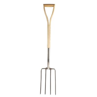 China Agriculture Shovel Stainless Steel Material Fork With Garden 4 Tooth Fork Ash Wood Handle for sale