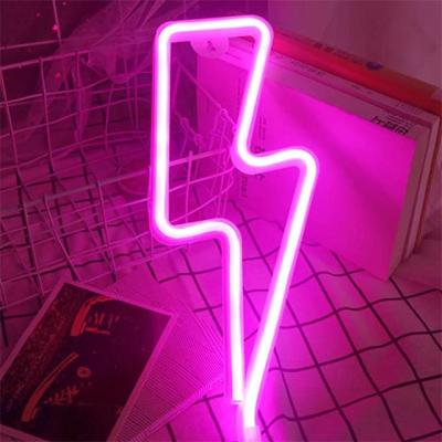 China Party Decoration Amazon Hot Room Wall Neon Sign Children Decorative Gift For Bedroom Decor Pink Lightning Shaped Night Neon Light for sale