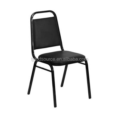 China cheap gold rental metal stacking black banquet chair with cushion for sale