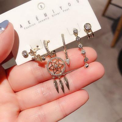 China FASHIONABLE personalized arrow earclip set with net zircon micro dream catcher earrings set for sale