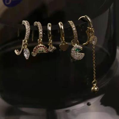 China CLASSIC 2021 Wholesale mixed zirconia designed jewelry earrings set asymmetrical stainless steel earrings for sale