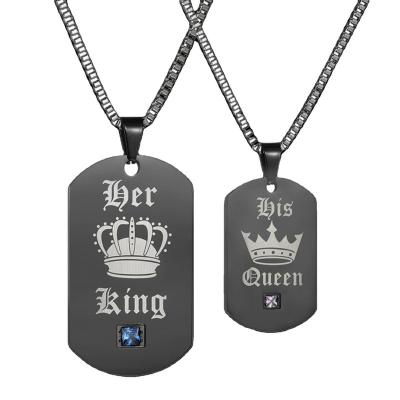 China FASHIONABLE Kalung His Queen and His King Necklace America Necklace Stainless Steel Square Necklace for sale