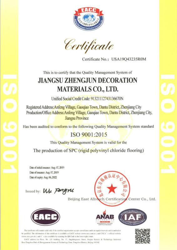 ISO9001 - Jiangsu Zhengjun Decoration Materials Co., Ltd.