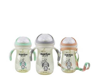 China Viable Portable Cute Kids Sippy Cup With Straw Cartoon Robot For School Students PPSU Baby Drinking Water Bottle Two Colors Handle for sale