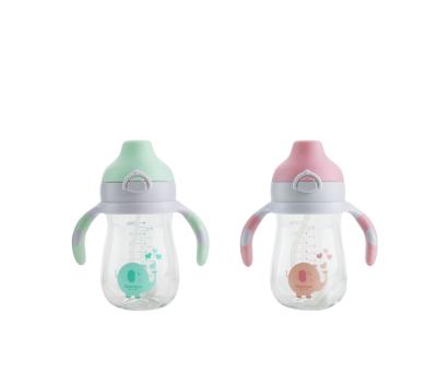 China Elephant Model PP 6cm Caliber Two Color Handle Baby Robbery Duck Spout Strap Portable Automatic Plastic Straw Water Drinking Bottles for sale