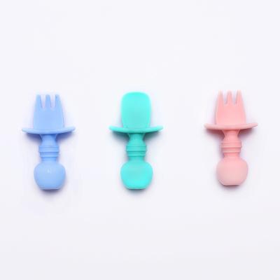 China Bpa Free Silicone Cute Baby Toddler Set Feeding Spoon And Fork for sale