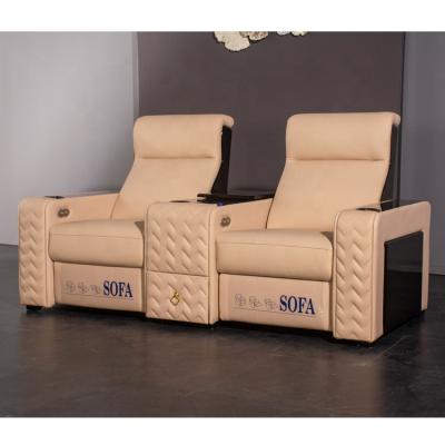 China Reclinable Home Theater Real Leather Electric Reclining Seating Chair with German OKIN Motor and Middle Power Console for sale