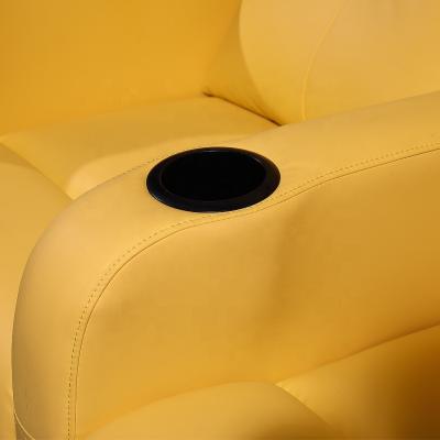 China Foshan Manufacture Power Extended Cinema Chairs Fabric Theater Seats with Cup Holder and USB Charging Port for Home Theater Room for sale