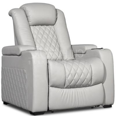 China Modern Real Leather Recliner Home Electric Chair Seats Cinema Movie Room Modern Chairs With LED Lights And Tray for sale