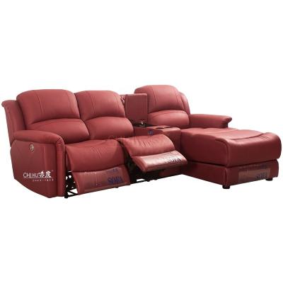 China Red Leather Extended Sectional Sofas L Shape Recliner Extendable Power Antique Style Sofa Set For Living Room for sale