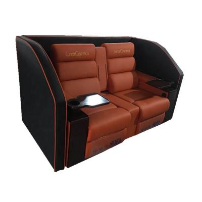 China OEM VIP eco-friendly genuine leather recliner cinema sofa, electric recliner cinema loveseats with tray for couples for sale