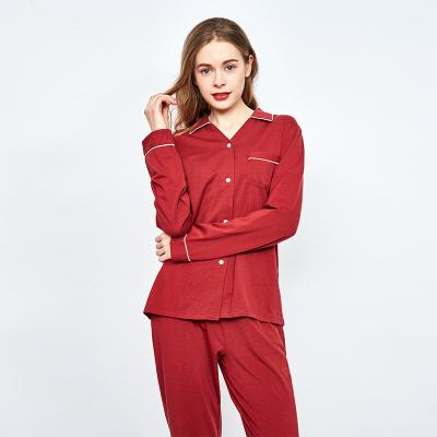 China New Design QUICK DRY Women's Cotton Solid Color Shirt Collar Bamboo Sleepwear for sale