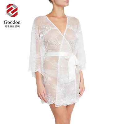 China Hot Selling Breathable Lace Bridal White Long Robe for sale