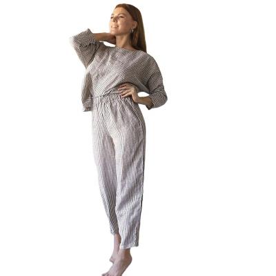 China QUICK DRY Loose fit 100% linen Women sleepwear French Linen Pyjama pajama set lounge wear women for sale