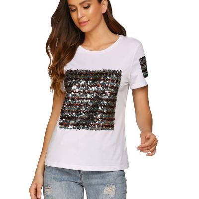 China QUICK DRY OEM Sequin Embroidery Combed Yarn Women's T-Shirt With Appliques for sale