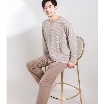 China QUICK DRY Mens Cotton Solid Color Pants Striped Top Pajamas Set Sleepwear Pajamas Home Wears For Men for sale