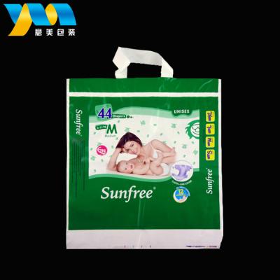 China Disposable China factory supply custom design printed baby diaper plastic packaging bag with handle for sale