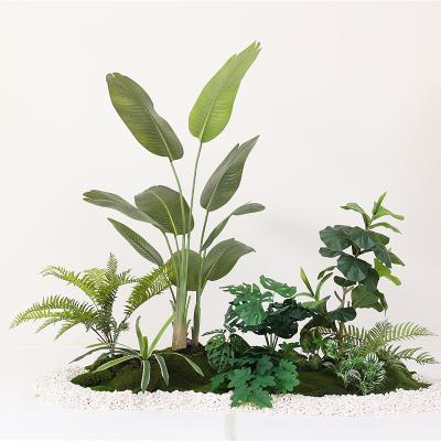 China Modern Customized Aritificial Garden Dreamlike Tower Scenery Combination Decoration Rubber Plant Grass Flower Man-made Plant Tree for sale