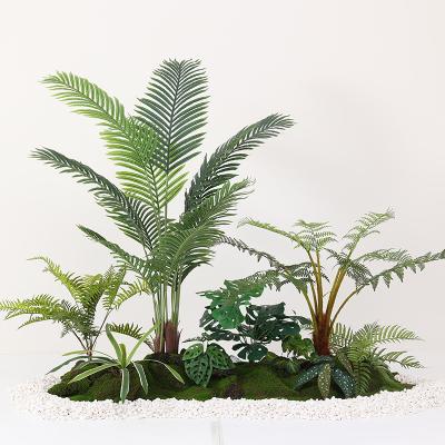 China Modern Customized Artificial Large-scale Garden Landscape In Stock Bonsai Tree areca Green Plastic Areca Leaves Plants for sale