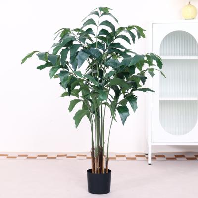 China Modern Fabric Realistic Plastic Tall Green plantas artificiales Wash Bonsai Desk Plant Artificial Tree fishtail palm Leaf Plant for sale