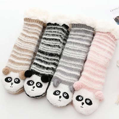 China Manufacture Cartoon Stripes Stereo Ears Wool Carpet Fluffy Female Sleeping Winter Floor Socks for sale